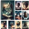 Abstract Fantasy Adventure In A Book Prints Poster Canvas Painting Modern Wall Art Pictures For Living Room Bedroom Home Decor No Frame