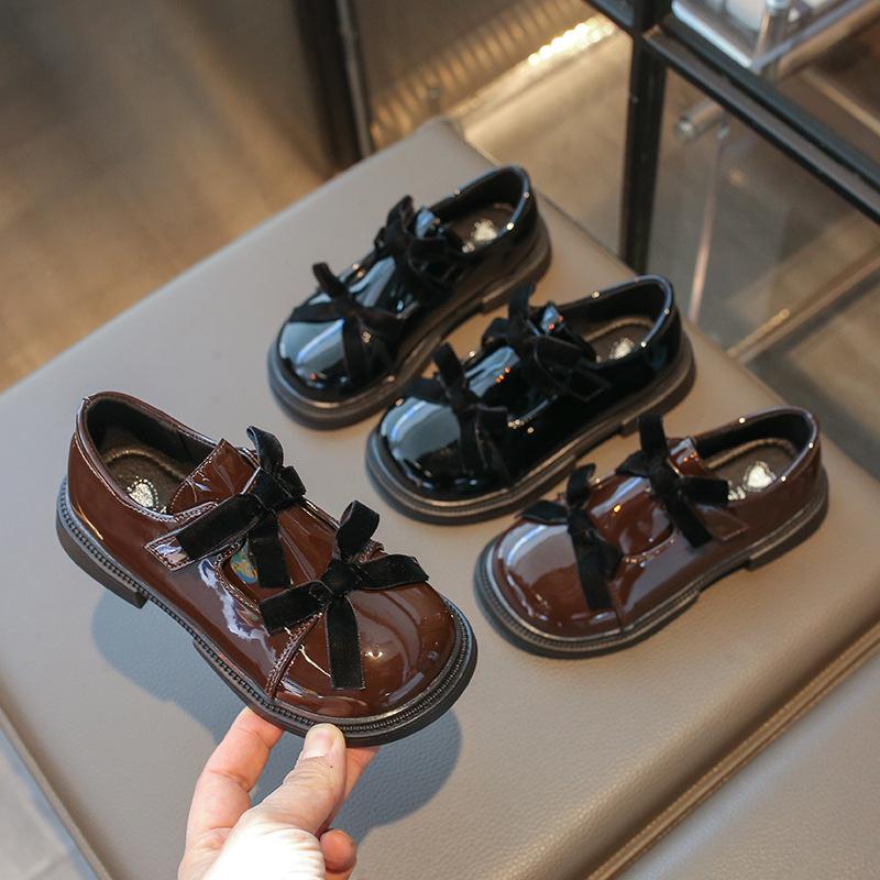 Женские кожаные лоферы в корейском стиле с зеркальным покрытием и двойными бантами - Весна 2026 Туфельки Принцессы