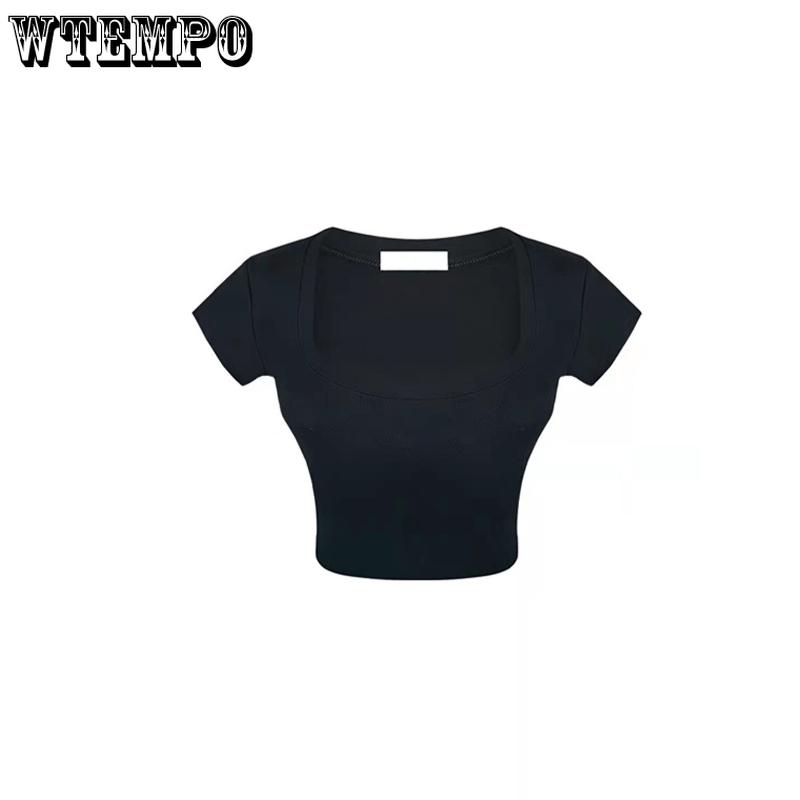 Women's Short-sleeved Big Yards U-shaped Collar Short Sleeve Thin Fashion Versatile T-shirt Slim Short Section Solid Colour Tops