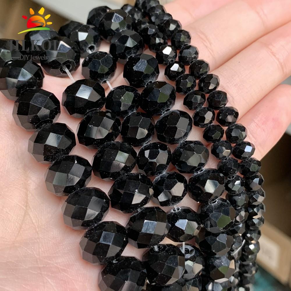 Граненые черные стеклянные хрустальные бусины-рондель, свободные разделительные бусины для изготовления ювелирных изделий своими руками, браслет, ожерелье, 15 дюймов, нить 4/6/8/10/12 мм