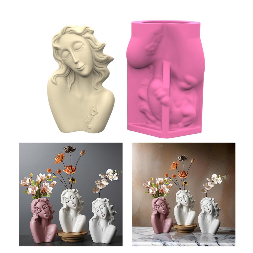 Multipurpose Silicone Mould Girl Shape Flowerpot Molds Vase Molds for Epoxy Resin and Concrete Flower Pots Pen Holder