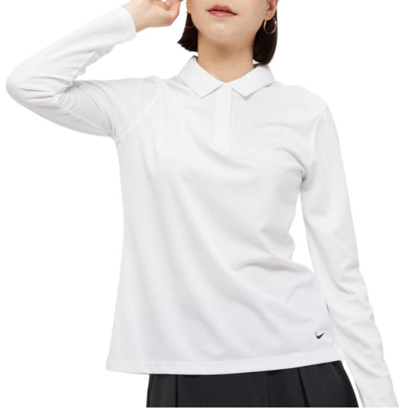 Nike Женская футболка-поло с длинным рукавом Nike Dri-FIT Victory с принтом логотипа, однотонная, белая, DH2317-100