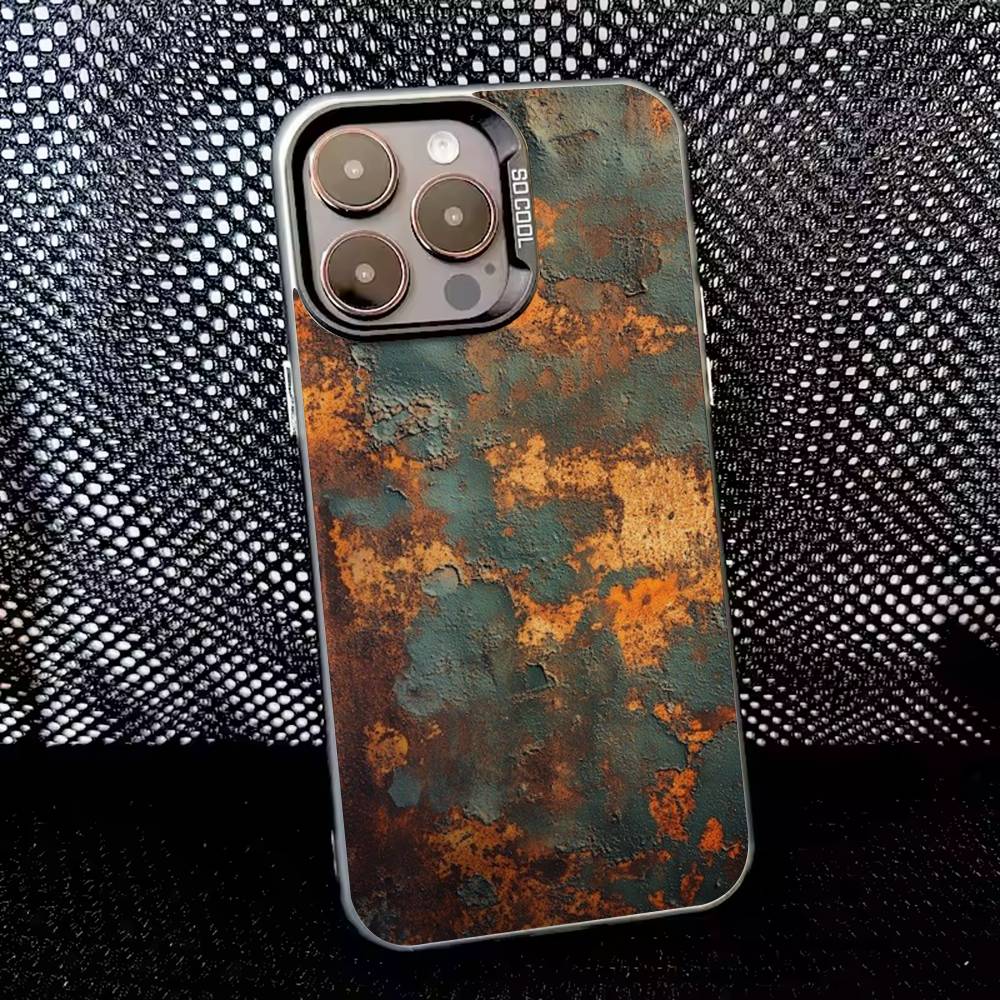 Ретро Индустриальный Стиль Ржавый Чехол Для Телефона Для iPhone 16,15,14,13,12,11,8,7,Pro,Max,Plus,Mini,XS,SE Противоударный Черный Матовый Жесткий
