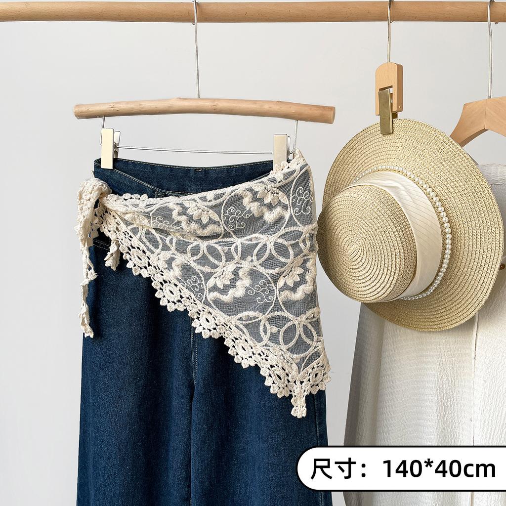 White Hollow Lace Fart Curtain Triangle Towel Handmade Crochet Waist Towel Stacked On Jeans Accessories Headscarf
