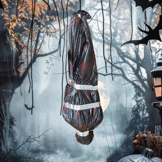 60-дюймовый подвесной труп, реквизит мертвой жертвы, страшный поддельный труп в мешке, надувной подвесной мертвец для Хэллоуина, декор дома с привидениями для помещений и улицы