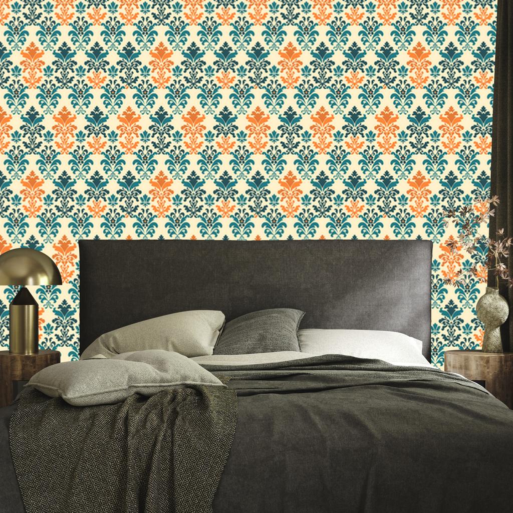 Baroque Damask Wallpaper Cream and Green for Living Room and Bedroom 50x1000