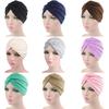 Solid Color Pleated Women Cancer Chemo Hat Beanie Turban Head Scarf Wrap