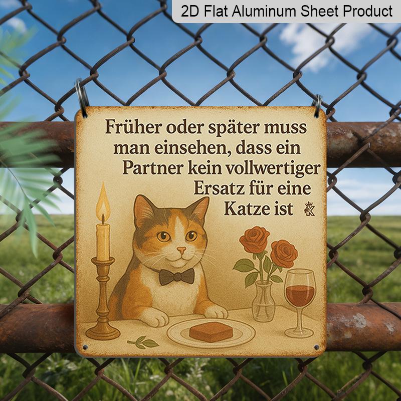 2D Flat, 1pc, Cat Lover Decor, Funny Cat Sign, Vintage Aluminium Sign, Home Wall Art, A Partner Is No Substitute for A Cat, Humorous Cat & Wine Sign