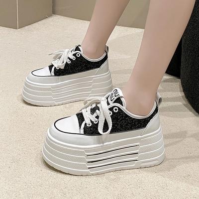 Блестящие кожаные балетки Повседневные кроссовки в стиле «папа» Массивные кроссовки Женская платформа Спортивная обувь Женские кеды для скейтборда Обувь на скрытой платформе Теннис