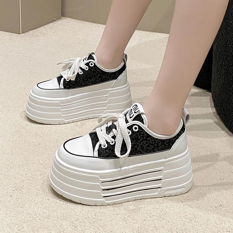 Модные блестящие кожаные балетки, повседневные кроссовки для папы, массивные кроссовки, женская платформа, спортивная обувь, женская обувь для скейтборда, обувь на скрытом каблуке, теннис