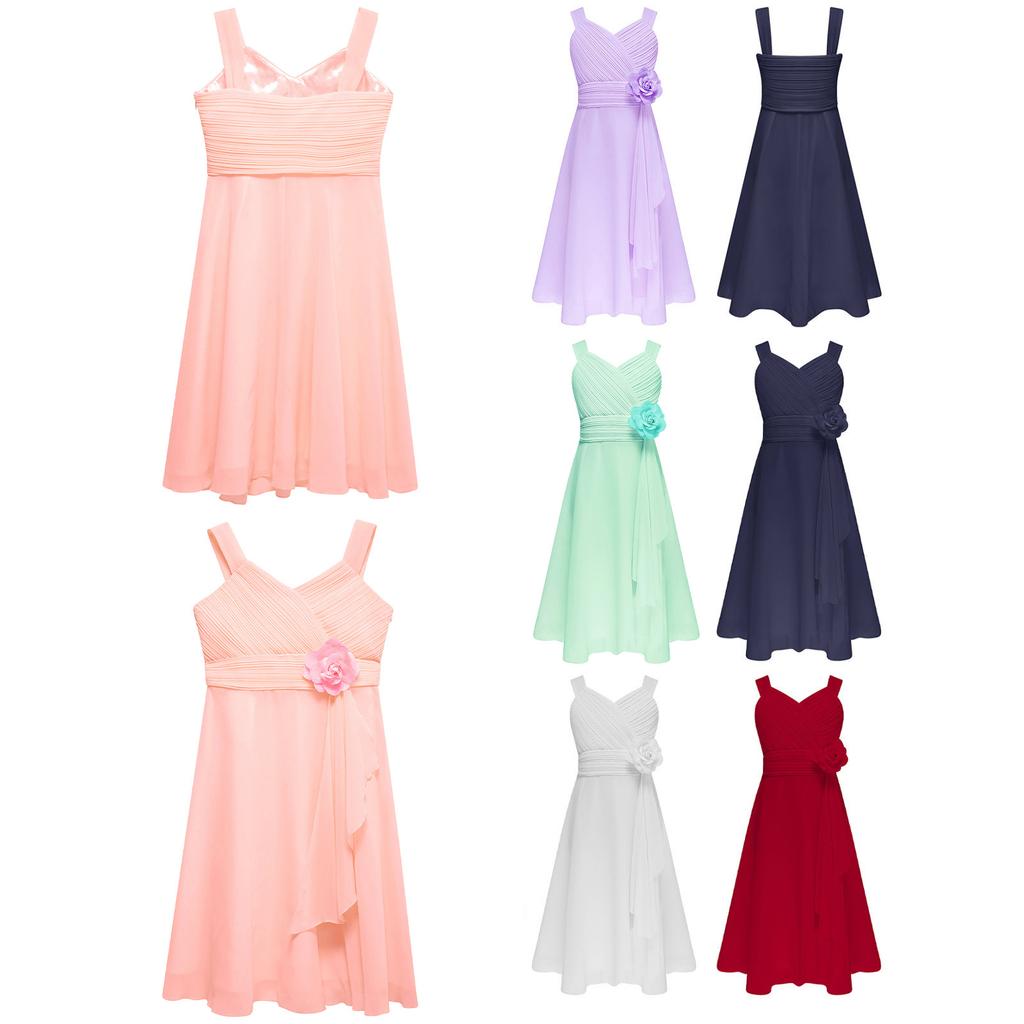 Chiffon Sleeveless Flower Girl Dress Kids Junior Bridesmaid Wedding Party Gown Formal Dresses