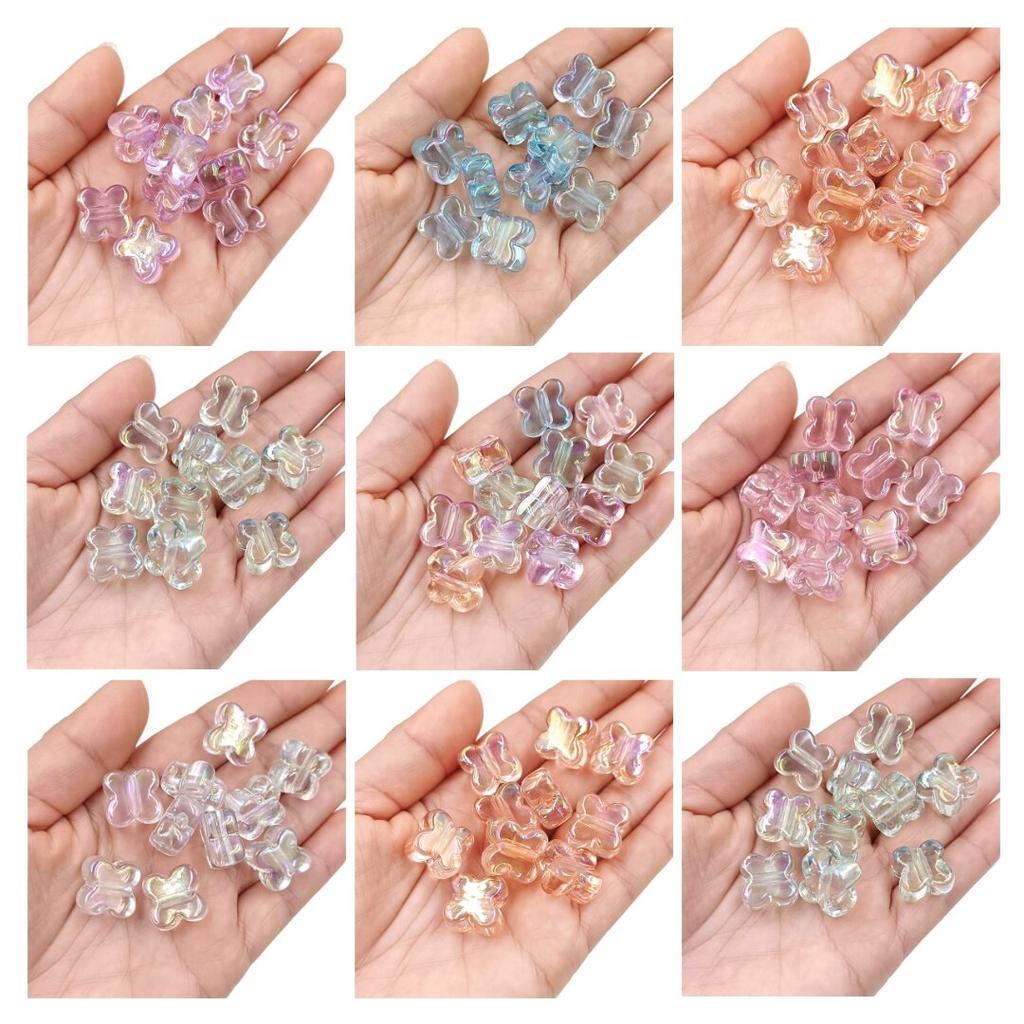 10pcs Jewelry Accessories Highlighting Transparent Bracelet Necklace Magic Color Four-petal Flower Loose Beads UV Plated Accessories