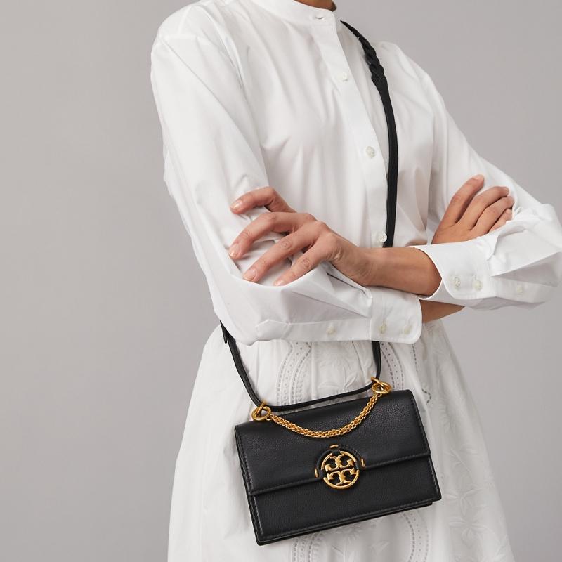 Tory Burch Miller Iconic Double T Logo Chain Shoulder Bag Mini Women handbags Black 80532-001