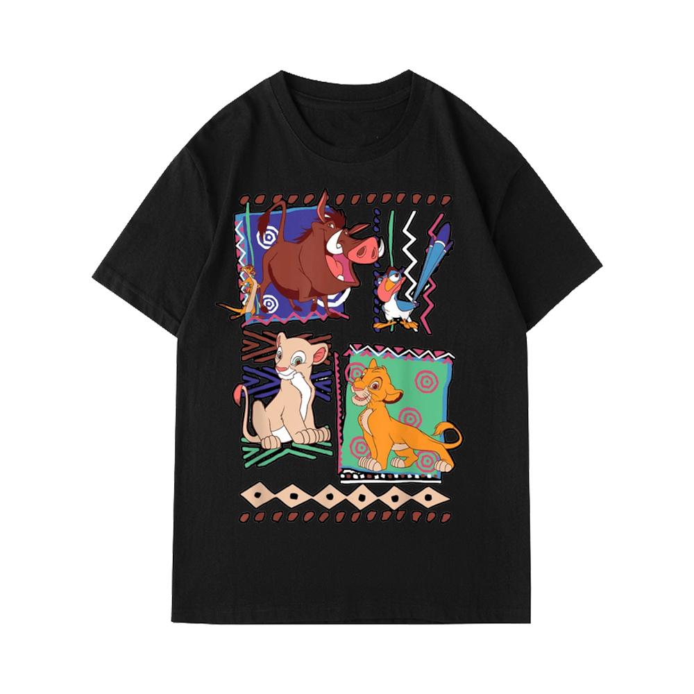 Disney Charming Lion King Mosaic T Shirt Unisex Couples Clothing Summer Cotton Short-Sleeved Parent-Child T-shirt Men Clothing