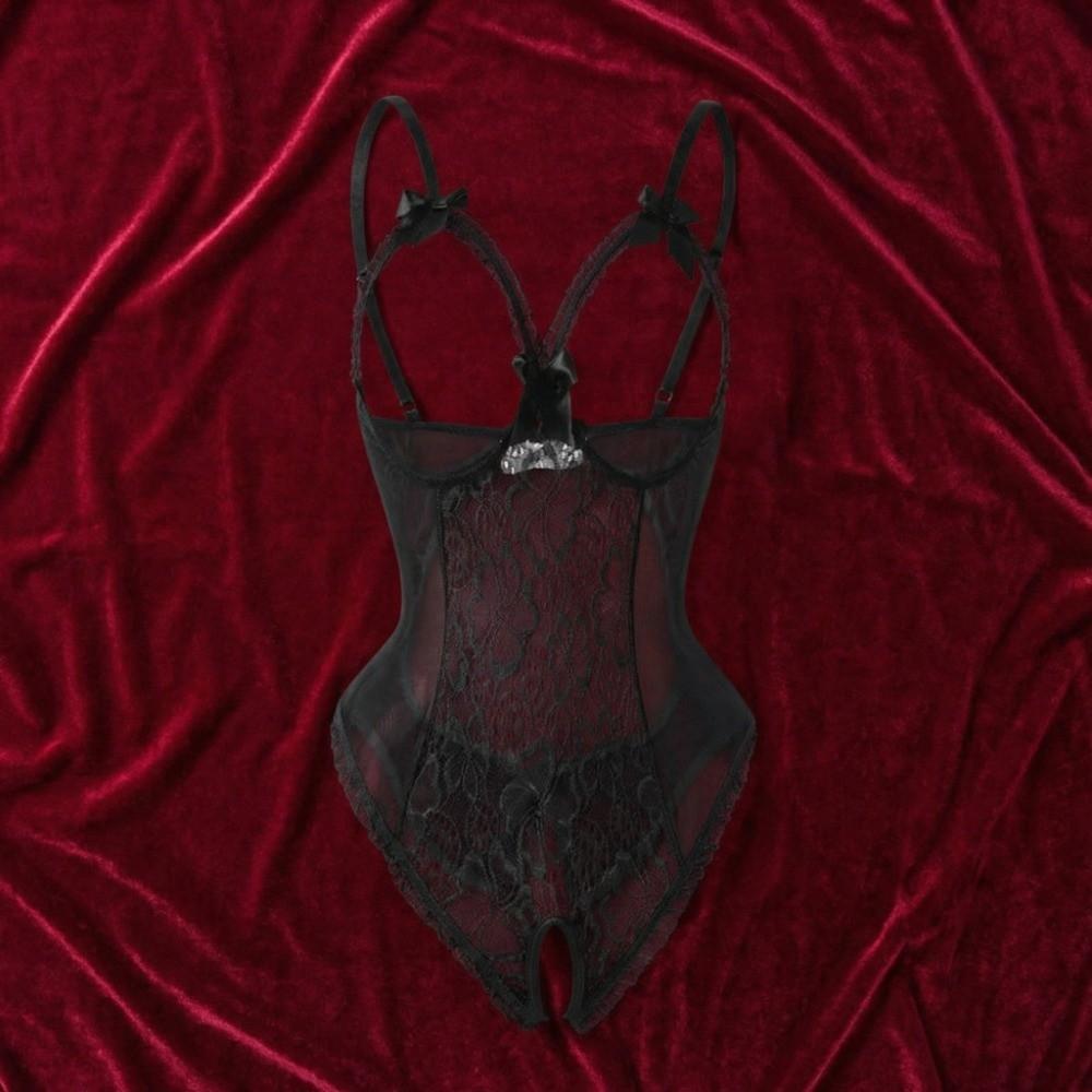 Deep V Women Underwear Open Crotch Lace Sling Nightwear Sweet Lace Bow Bodysuit  Gifts