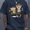 Мужская летняя модная повседневная спортивная футболка с коротким рукавом и круглым вырезом, свободного кроя, с принтом в виде мультяшного медведя