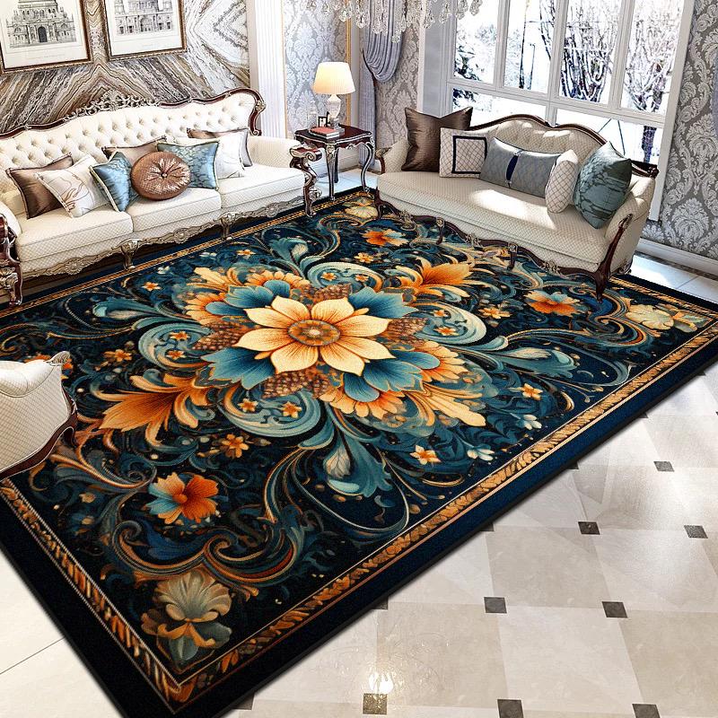 Персидские Роскошные Большие Ковры для Гостиной Черный Принт Декор Моющиеся Складные Коврики Спальня Прикроватный Нескользящий Напольный Коврик