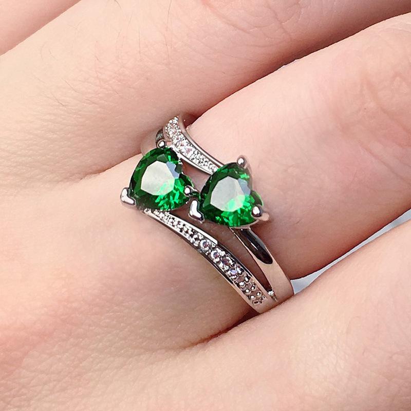 2026 Design Double Heart Shape Zircon Ring European and American Ring Jewelry