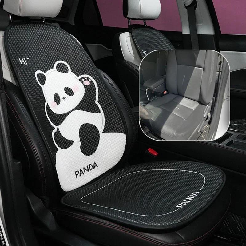 2024 Cartoon Panda Car Seat Cushion Full Set Fashion Breathable Ice Silk Car Seat Cushion Cover Anti Slip Interior Accessories