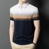 Mercerized Cotton Striped Short-sleeved T-shirt Men's Summer Business Casual POLO Shirt Loose Middle-aged Men's Clothing Trendy T-shirt