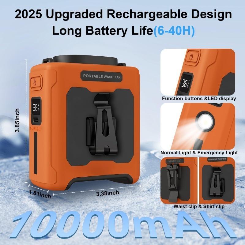 Portable Waist Fan Strong Airflow Hands-Free Clip on Belt Rechargeable Fan for Outdoor Jobsite Camping Travel