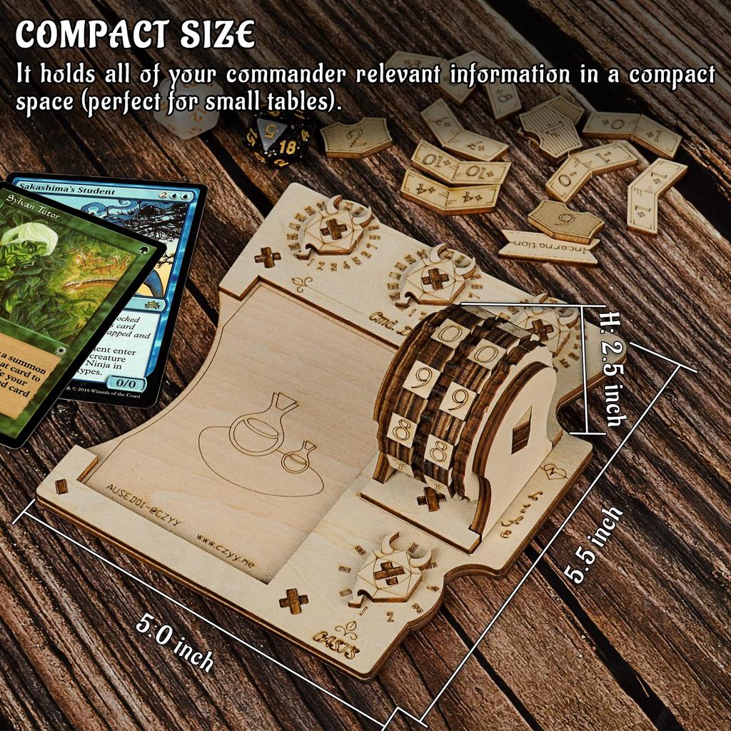 Commander EDH Command Zone Tray with Life Counter, Wooden, Compatible with Magic the Gathering (MTG)