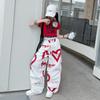Summer Spring Tracksuit Girls Cloth Heart Set Graffiti T-shirt Top + Long Wide Leg Pant Kid 2 Pieces Set