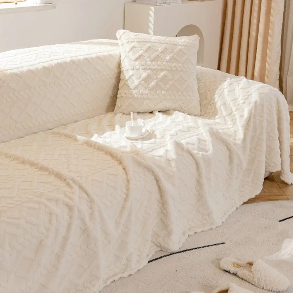 Faux Cashmere Sofa Blanket Cover Nordic Style Knit Plaid Throw Tassels Bedspread Golden Blanket for Spring Two-seat Sofa