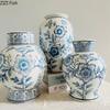 Blue and White Porcelain Vase Creative Vintage Plant Pots Table Decoration Flowers Arrangement Floral Vases Room Aesthetic Decor