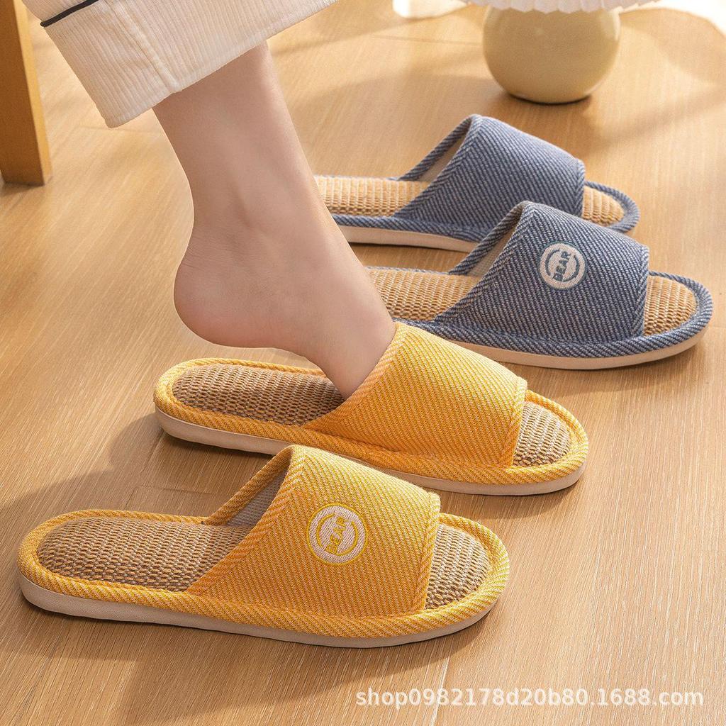 Women's Four-Season Linen Slippers: Silent, Sweat-Absorbent, Non-Slip for Indoor Use