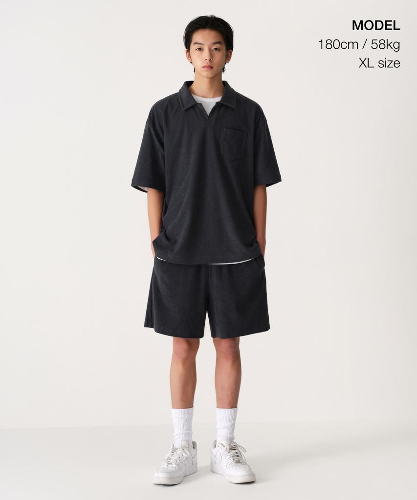 MUSINSA STANDARD Terry Cloth Slit Neck Polo Shirt [Navy]