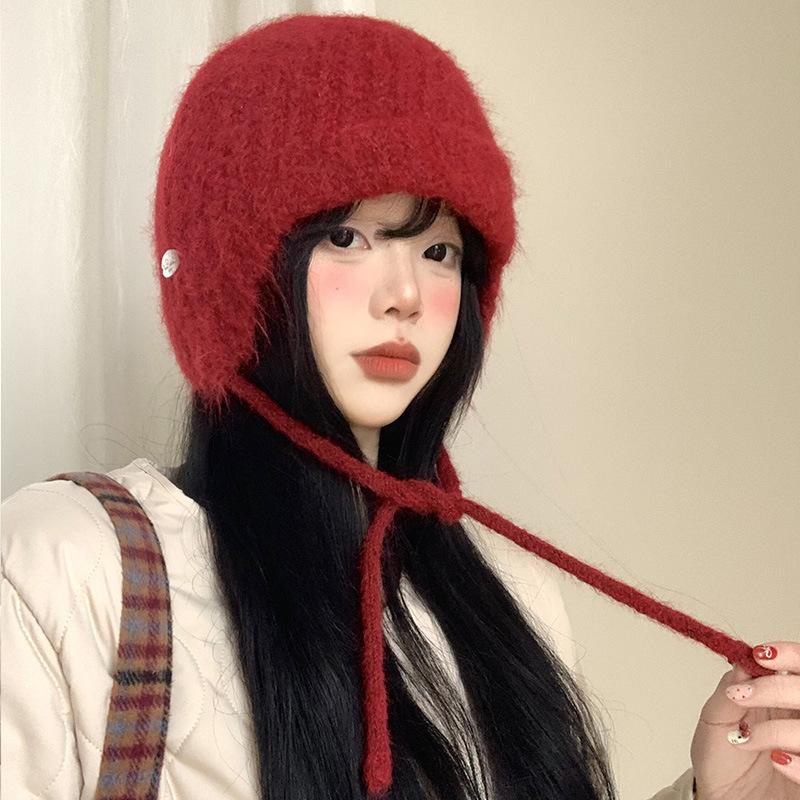 Зимняя шапка женская флисовая с защитой ушей вязаная шерстяная шапка большой окружности головы головной убор для улицы тепло