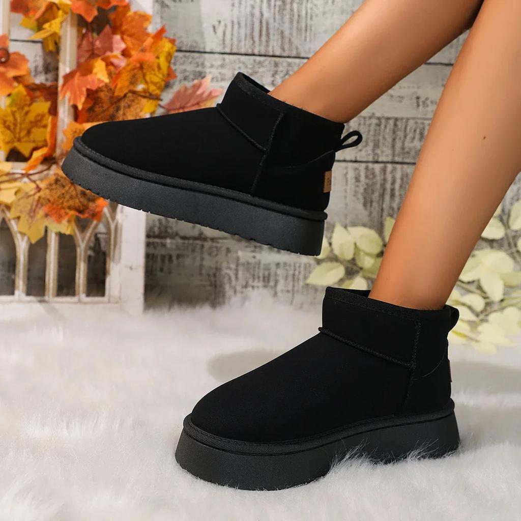 Зимние новые модные женские сапоги 2024 года, короткие плюшевые теплые зимние сапоги с круглым носком, повседневные замшевые туфли на плоской платформе, женские туфли Zapatos