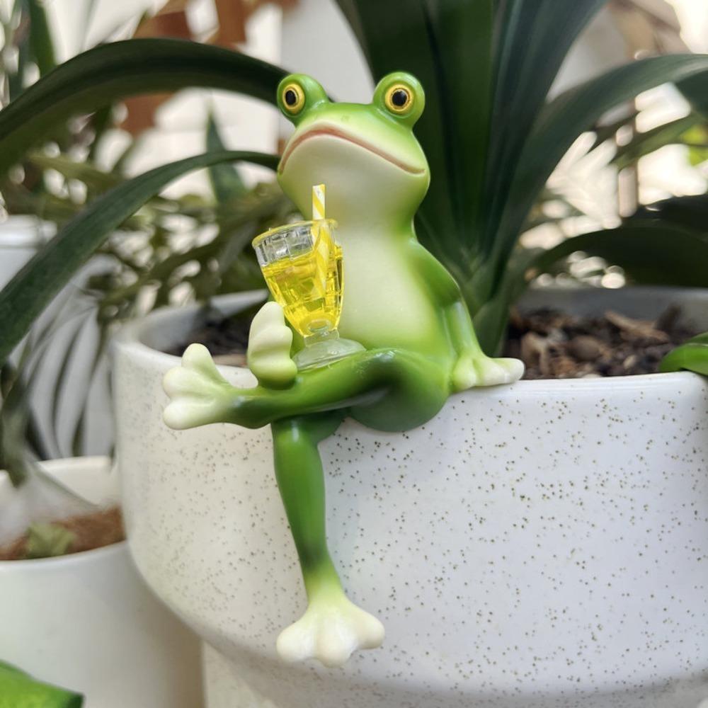 Hanging Flower Pot Edge Frog Decorative Ornaments Resin Hanging Decorative Glass Fish Tank Pendant Desktop Figurines
