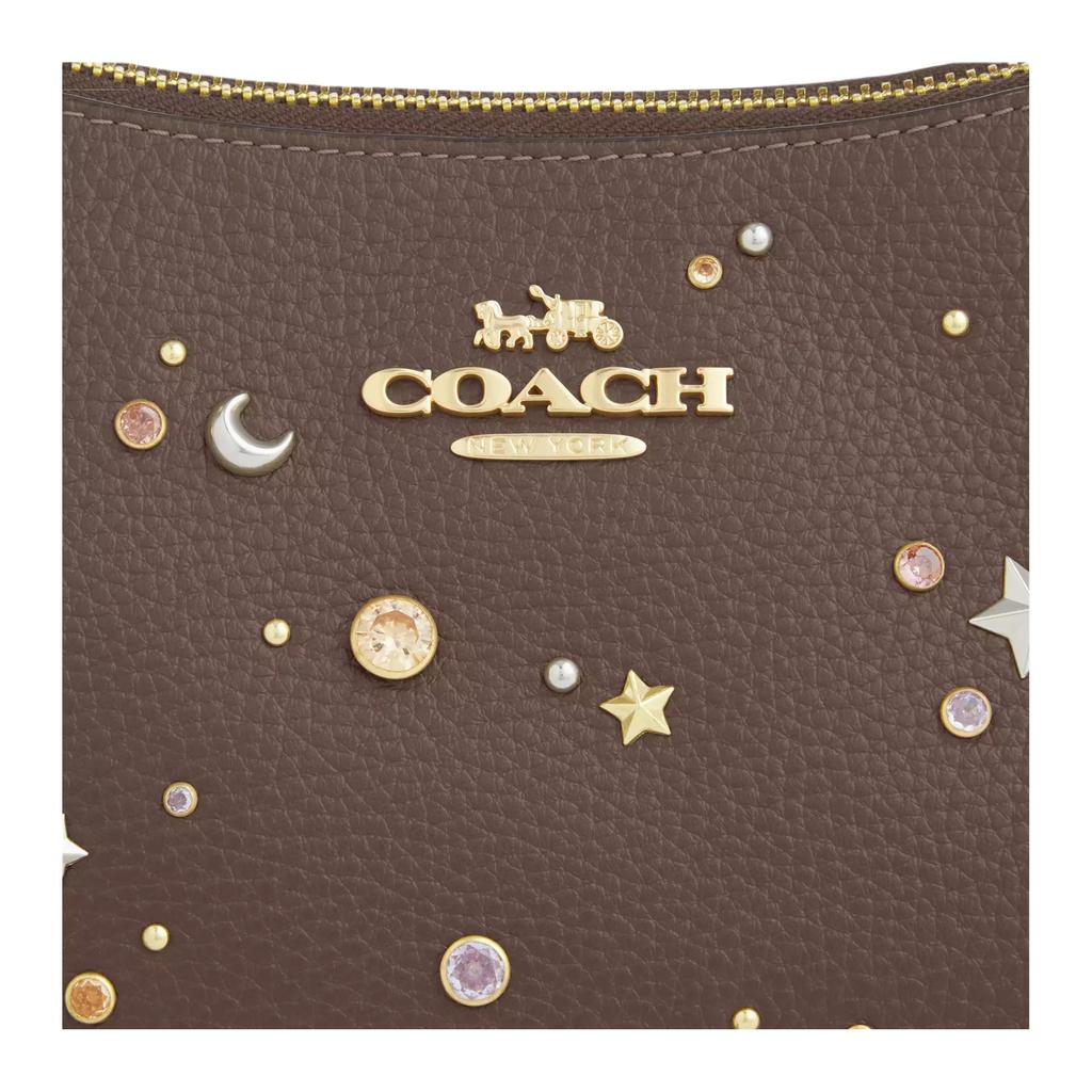 Coach Teri 24 Съемный плечевой ремень Украшение в виде звезды и луны Сумка на плечо из фактурной кожи Средняя Женская сумка на плечо Коричневый CCZ99-IMV2R