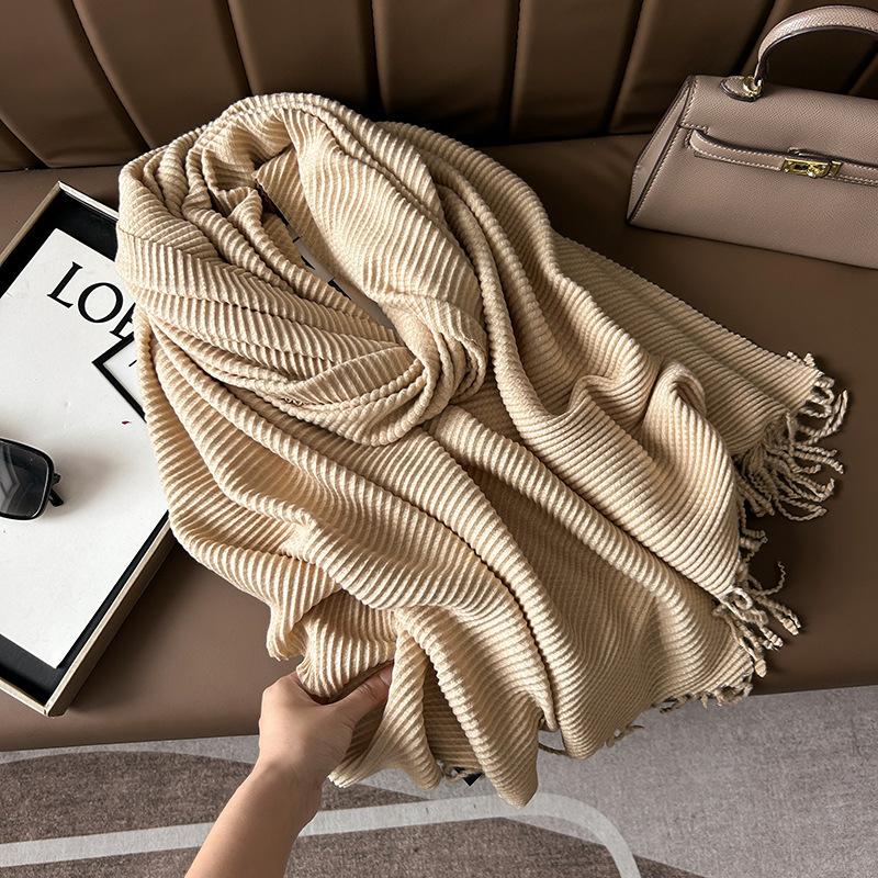 Scarf Women'S Winter Maillard Premium Korean Crumpled Solid Color Cashmere Casual Shawl Dual Use