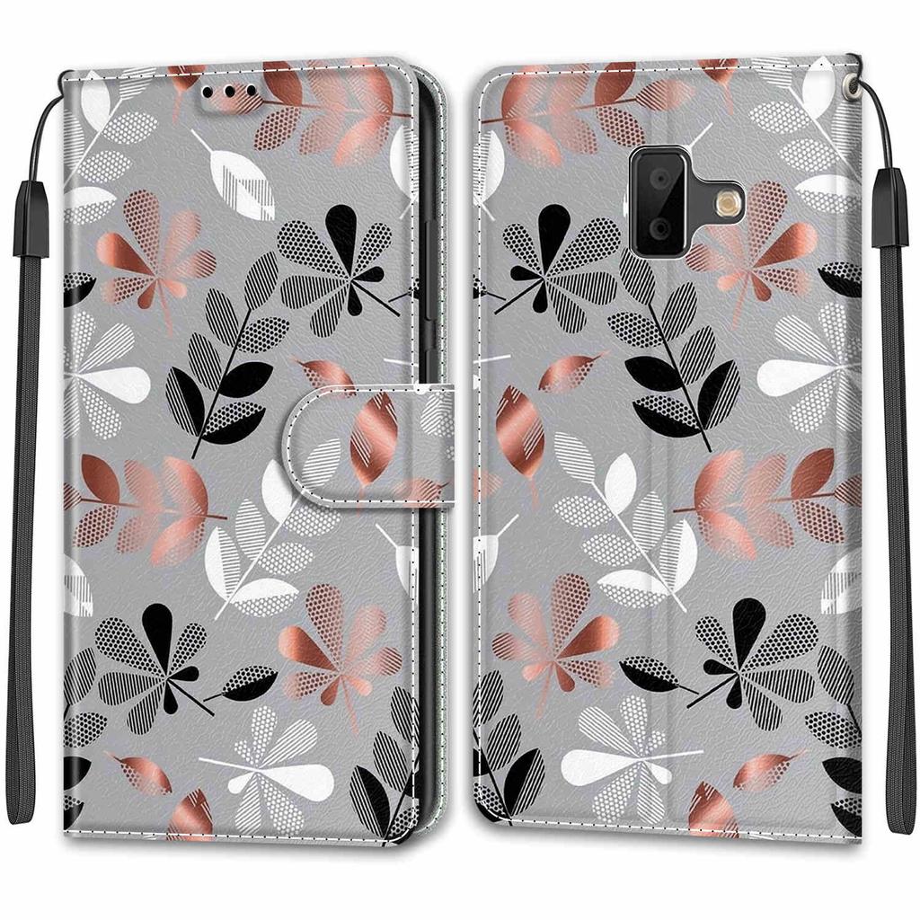 Luxury Painted Leather Case Wallet Book Style Protective Cover for Samsung Galaxy J6 Prime/J6 Plus/J6 (2018) J600/J5/J3