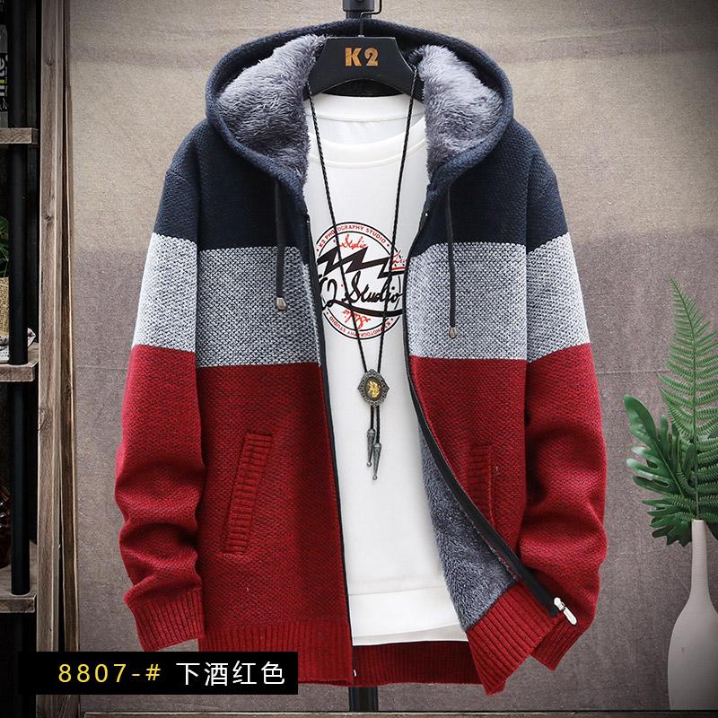 2024 Winter Men Sweater Add Velvet Cardigan Patchwork Color Stand Collar Male Casual Zipper Knitted Thick Warm Sweatercoat