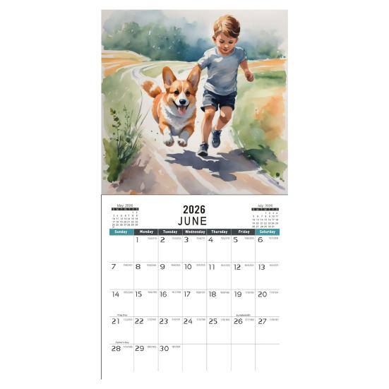 2026 Календарь настенный 'Снежный день корги' 12-месячный календарь из плотной бумаги на тему собаки корги для декора дома, офиса, инструмент для управления временем