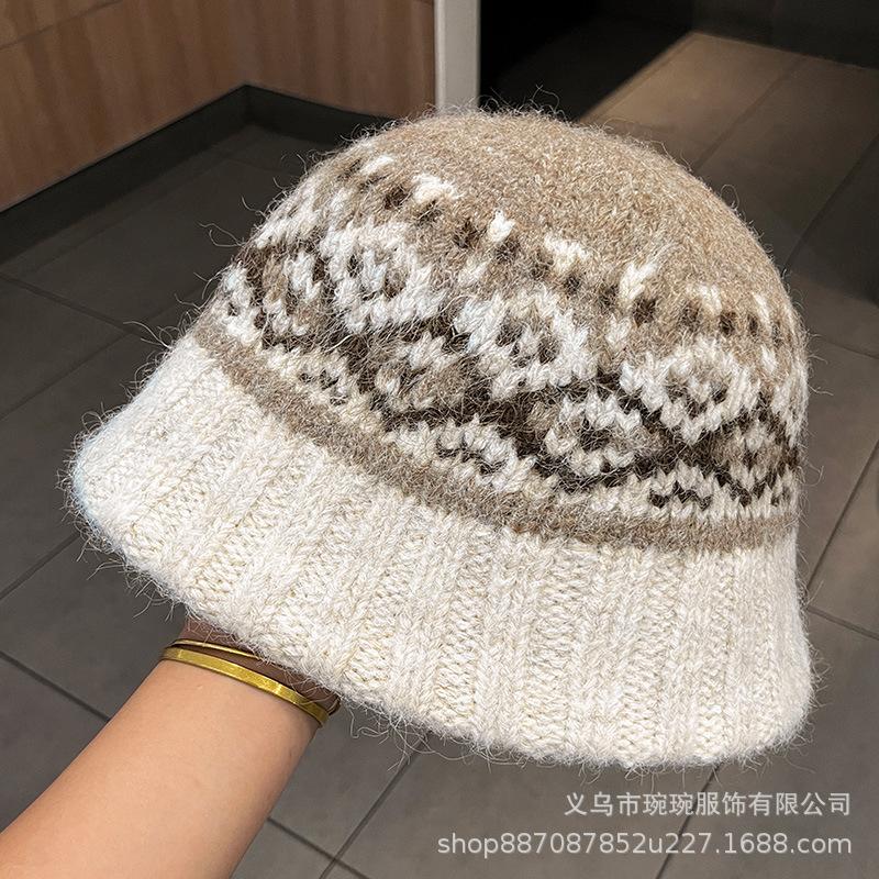 ins atmosphere wool knitted fisherman hat children autumn and winter show small face ear protection warm plush basin hat