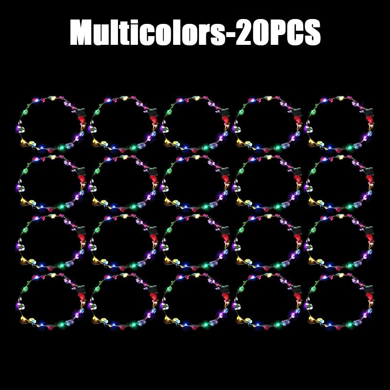 10/60 шт. Светящийся цветочный ободок Светодиодный цветочный венок Светящиеся цветочные венки Короны День рождения Свадьба Рождественское украшение 2024
