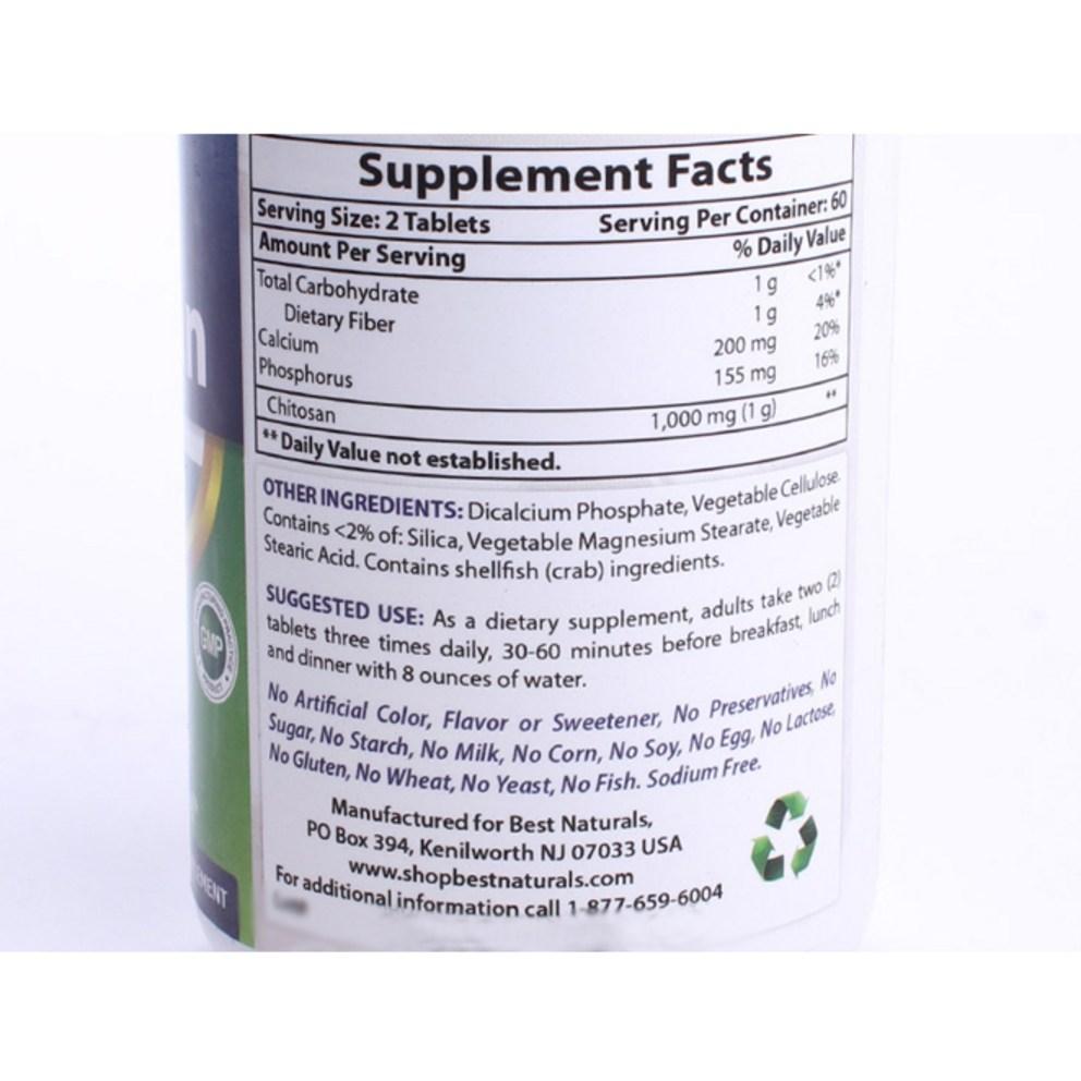 Best Naturals Chitosan 500mg Tablets, 120 Count, 2 Pack - Sugar Free & Gluten Free