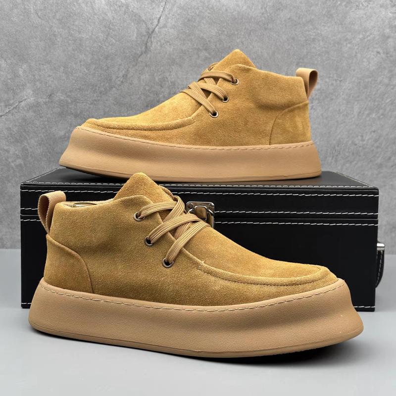 Autumn and Winter 2024 Hong Kong Style Trend Versatile Casual Board Shoes High-top Men's Shoes Men's Flip Leather Shoes Medium-top Martin Boots