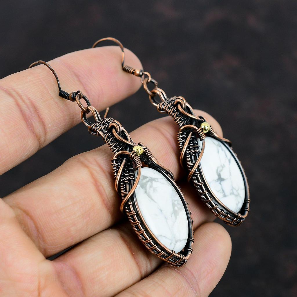 Серьги из говлита Серьги с медной проволокой, обернутые в оплетку Ювелирные изделия ручной работы Ювелирные изделия из драгоценных камней и меди Дизайнерские серьги Ювелирные изделия с проволокой Подарки на свадьбу