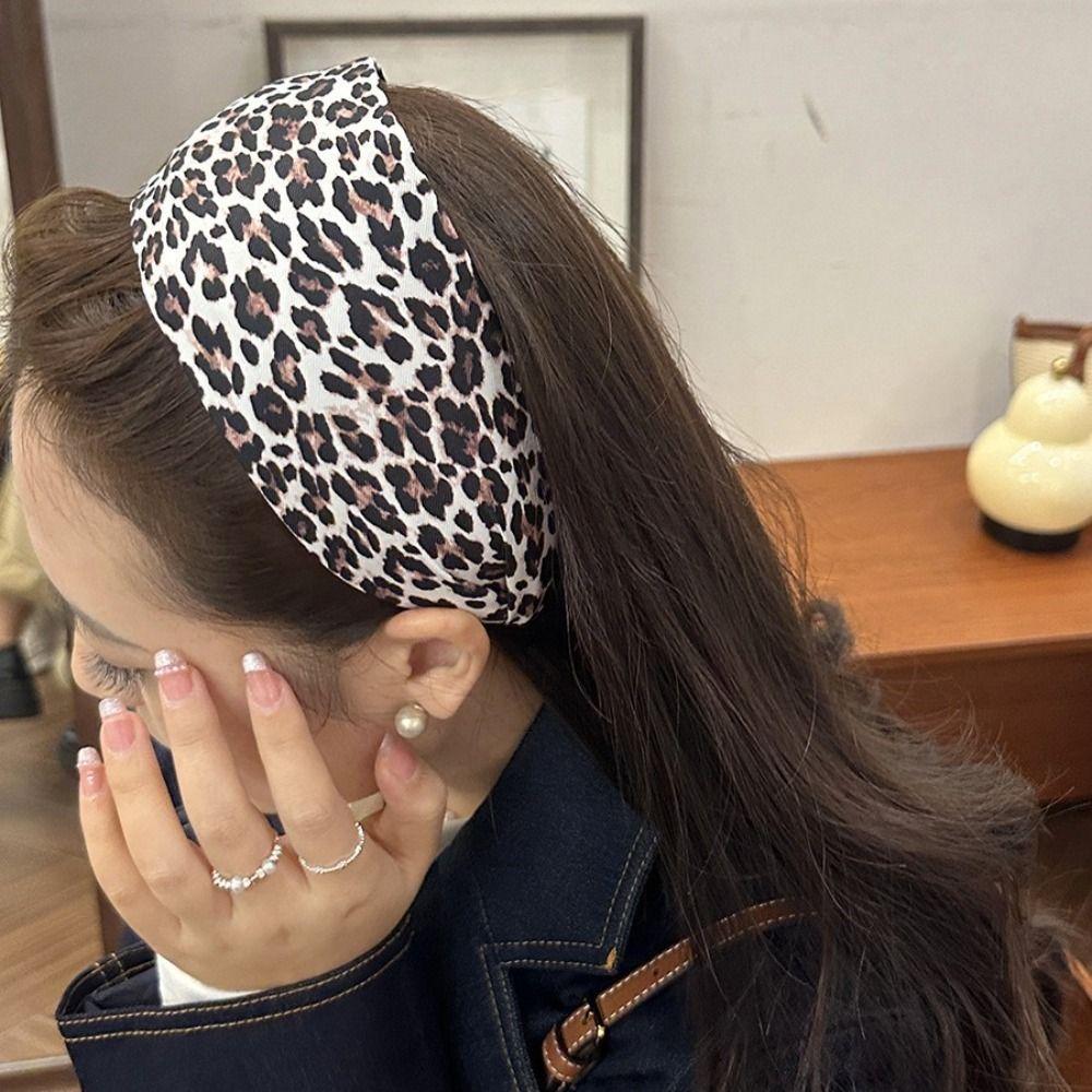 Корейская леопардовая повязка для волос, темпераментная женская повязка для волос, ретро широкая повязка на голову, для дам/девушек