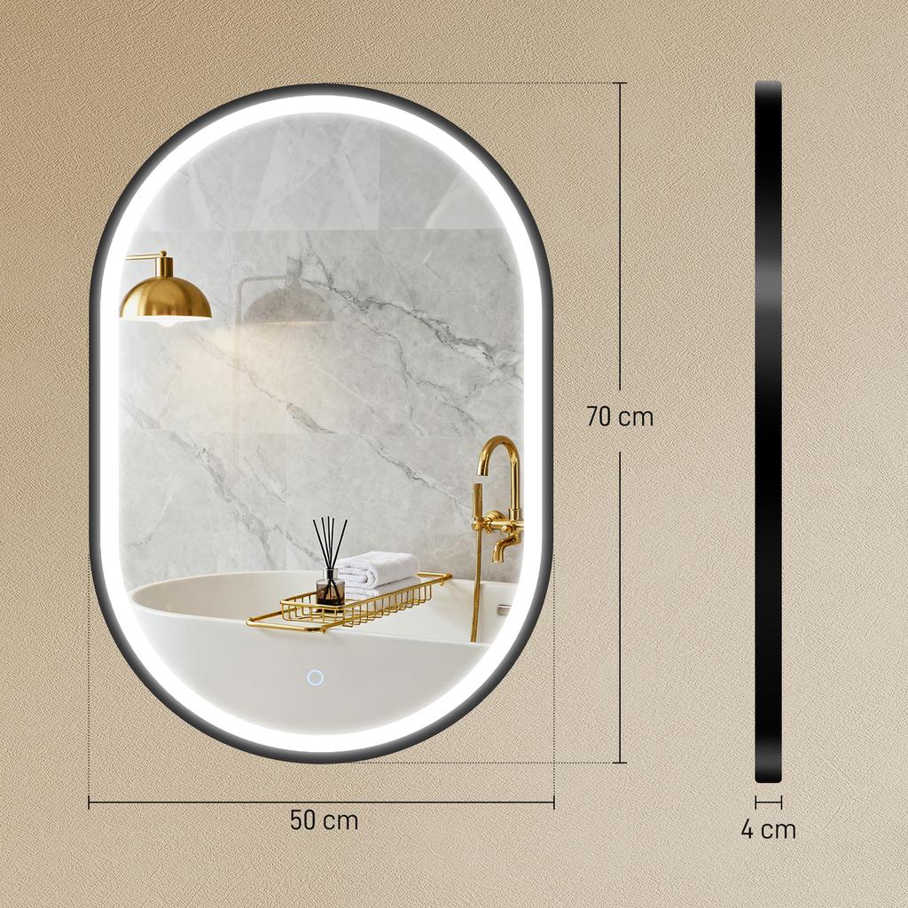 Bathroom mirror LED lighting 50x70cm, illuminated wall bathroom mirror touch switch, 3 colors light