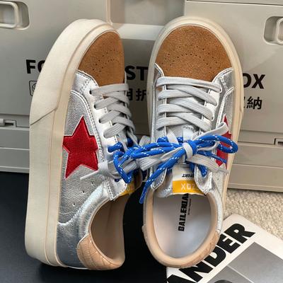 Весна новая кожа повседневная обувь на звездной подошве пара шнурков цветовая гамма ретро женская белая обувь