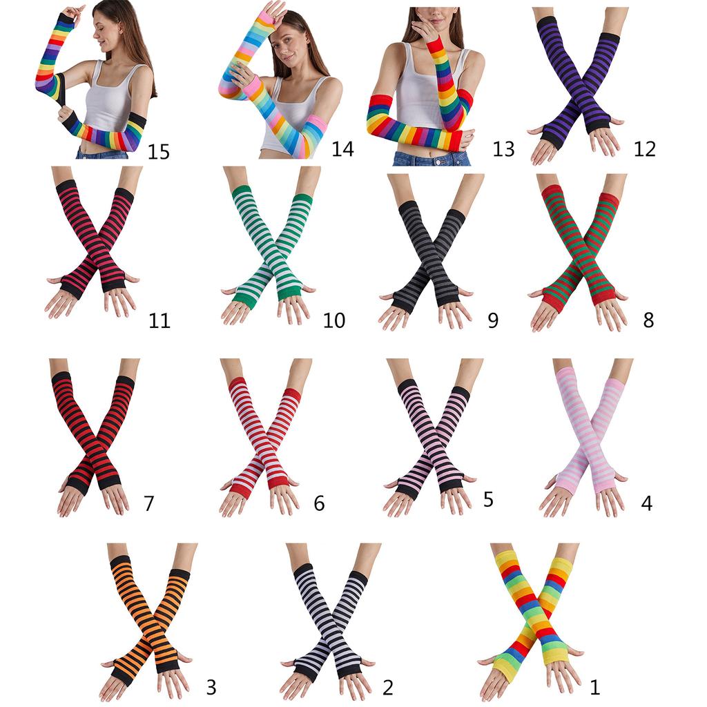 Colorful Stripe Fingerless Gloves for Women Fashion Arm Sleeves Christmas Party Decorative Rainbow Gloves for Teens Girl