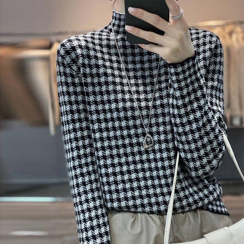 Пуловер, осенне-зимний шерстяной свитер, женский свитер с половиной высокого воротника, вязаный свитер с длинными рукавами, женский пуловер