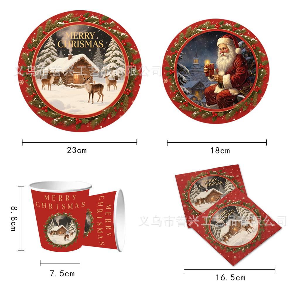 Рождественская тематическая вечеринка Бумажные тарелки Салфетки Праздничная одноразовая посуда для вечеринки Декоративные бумажные тарелки Бумажные стаканчики